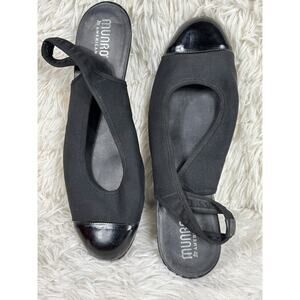 Munro American Slingback Low Heel Pumps Black Patent Toe Comfort Shoes Size 10W